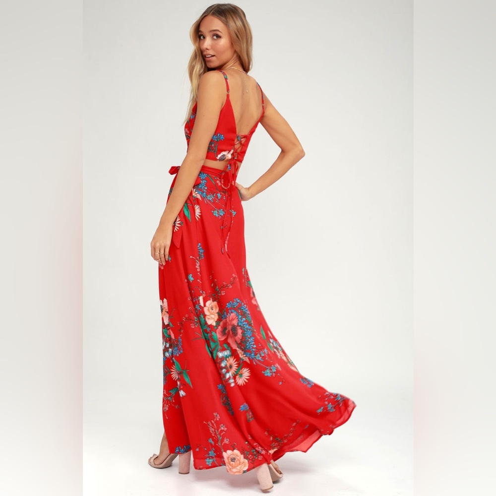 Lulu’s Bloom With a View Red Two Piece Maxi Dress